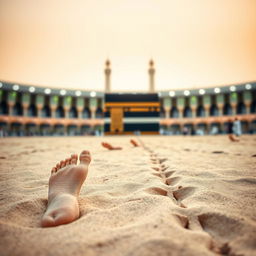 Footprints walking towards the Kaaba