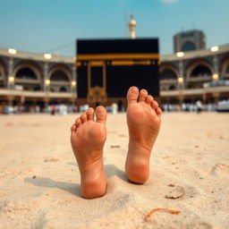 Footprints walking towards the Kaaba