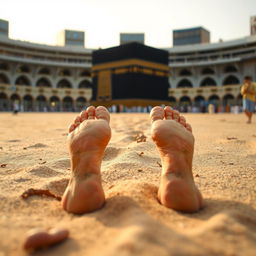 Footprints walking towards the Kaaba