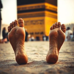 Footprints walking towards the Kaaba