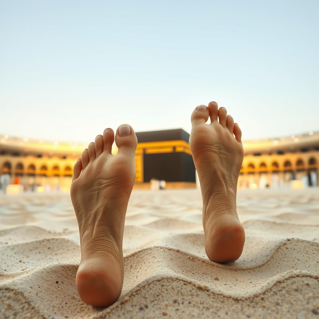 Footprints walking towards the Kaaba