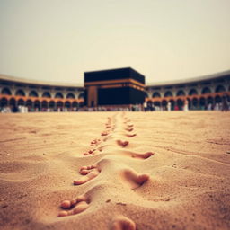 Footprints walking towards the Kaaba