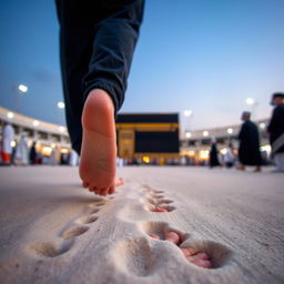 Footprints walking towards the Kaaba