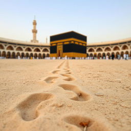 Footprints walking towards the Kaaba