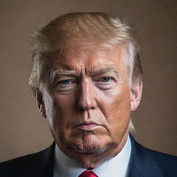 An accurate and detailed portrait of Donald J. Trump, capturing his distinctive facial features, hair and suit, embodying his personality as the 45th President of the United States.