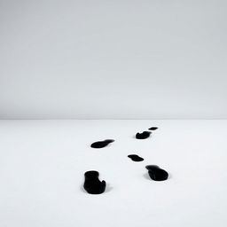 A series of black shadowy footprints walking towards a wall