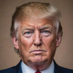 An accurate and detailed portrait of Donald J. Trump, capturing his distinctive facial features, hair and suit, embodying his personality as the 45th President of the United States.