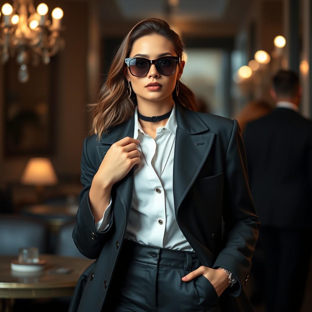 A visually appealing image featuring a stylish and confident individual in a fashionable outfit, exuding charisma and allure