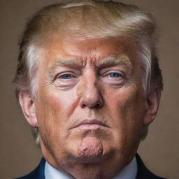 An accurate and detailed portrait of Donald J. Trump, capturing his distinctive facial features, hair and suit, embodying his personality as the 45th President of the United States.