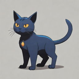 A Pokemon styled like a cat, influenced by the characteristics of Hades, the Greek god of the underworld, designed in the RS Bixby art style.