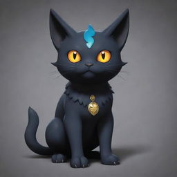 A Pokemon styled like a cat, influenced by the characteristics of Hades, the Greek god of the underworld, designed in the RS Bixby art style.