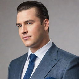 A larger sized man proudly displaying a well-groomed slicked back hairstyle.