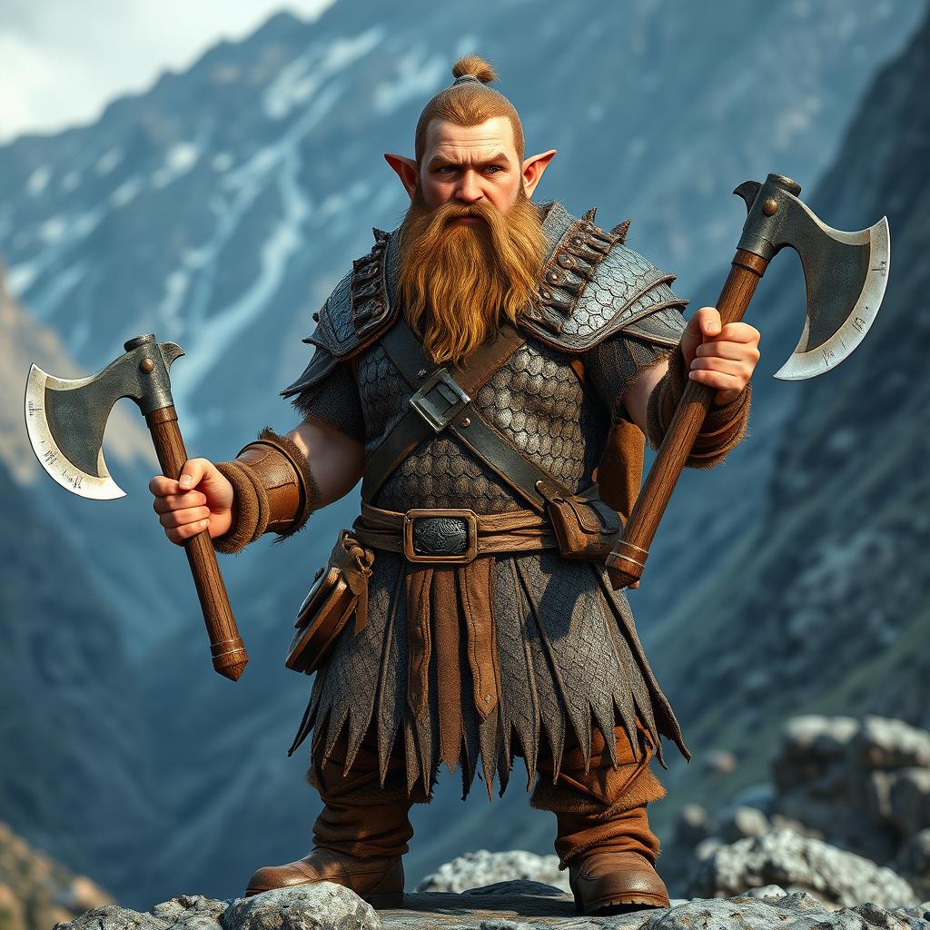 A photo realistic image of a mountain dwarf who is a young adult male