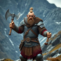 A photo realistic image of a mountain dwarf who is a young adult male