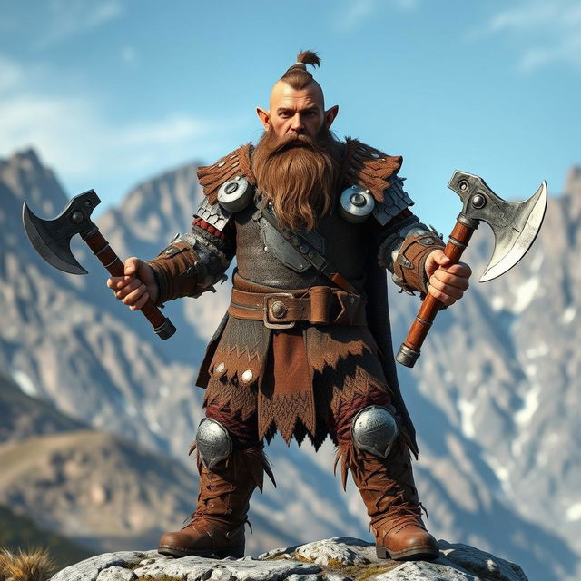 A photo realistic image of a mountain dwarf who is a young adult male