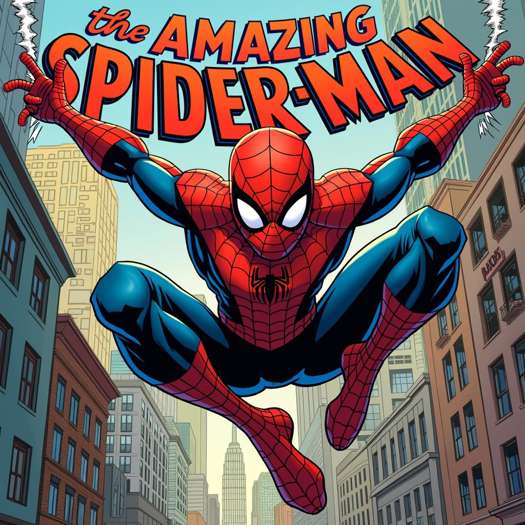 Create an amazing Spider-Man poster in a classic comic book style featuring Spider-Man in action, with dynamic poses, vibrant colors, and comic book elements in a New York City setting