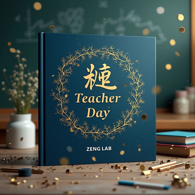 Create an electronic photo album cover for Teachers' Day with the text '教师节快乐', 'ZENG LAB', '2024年9月10日', and '811实验室'