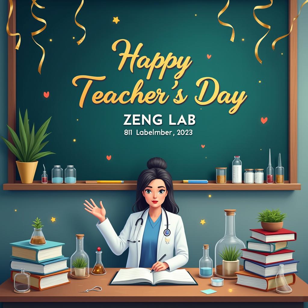 Create an electronic photo album cover for Teacher's Day with the text 'September 10, 2024', 'ZENG LAB', 'Happy Teacher's Day', and '811 Laboratory'