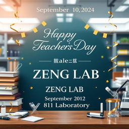 Create an electronic photo album cover for Teacher's Day that includes the following text: 'September 10, 2024', 'ZENG LAB', 'Happy Teacher's Day', and '811 Laboratory'