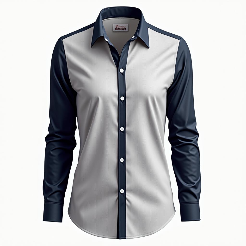 Design a buttoned shirt with a classic yet modern appeal, featuring a spread collar, long sleeves, and a subtle pattern in a sophisticated color scheme