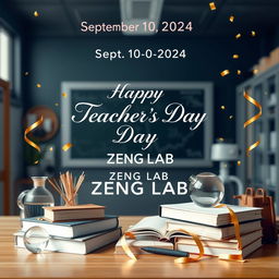 Create an electronic photo album cover for Teacher's Day that includes the following text: 'September 10, 2024', 'ZENG LAB', 'Happy Teacher's Day', and '811 Laboratory'