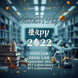 Create an electronic photo album cover for Teacher's Day that includes the following text: 'September 10, 2024', 'ZENG LAB', 'Happy Teacher's Day', and '811 Laboratory'