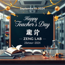 Create an electronic photo album cover for Teacher's Day that includes the following text: 'September 10, 2024', 'ZENG LAB', 'Happy Teacher's Day', and '811 Laboratory'