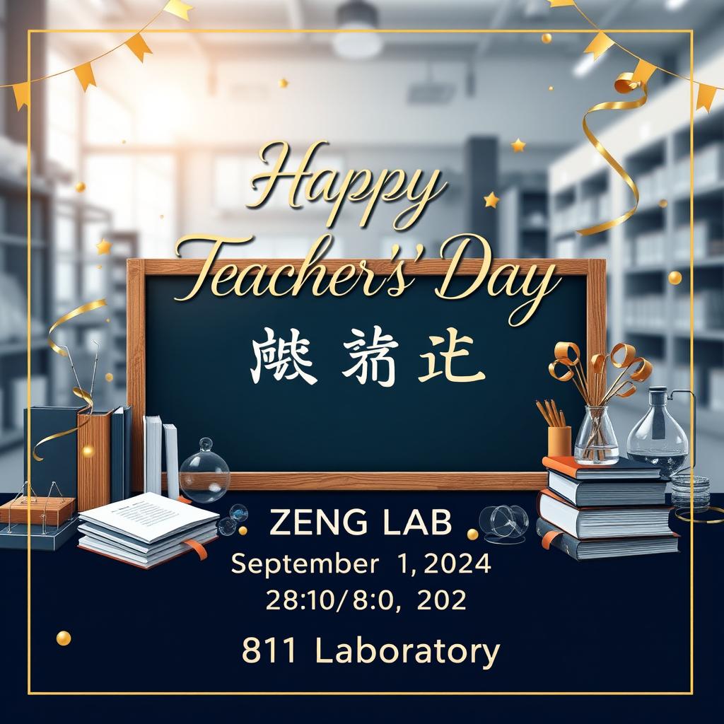 Create an electronic photo album cover for Teachers' Day that includes the following text: 'Happy Teachers' Day', 'ZENG LAB', 'September 10, 2024', and '811 Laboratory'