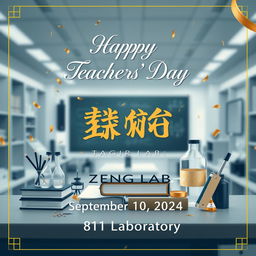 Create an electronic photo album cover for Teachers' Day that includes the following text: 'Happy Teachers' Day', 'ZENG LAB', 'September 10, 2024', and '811 Laboratory'