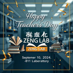 Create an electronic photo album cover for Teachers' Day that includes the following text: 'Happy Teachers' Day', 'ZENG LAB', 'September 10, 2024', and '811 Laboratory'