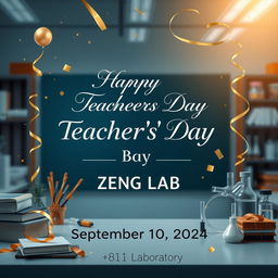 Create an electronic photo album cover for Teachers' Day that includes the following text: 'Happy Teachers' Day', 'ZENG LAB', 'September 10, 2024', and '811 Laboratory'