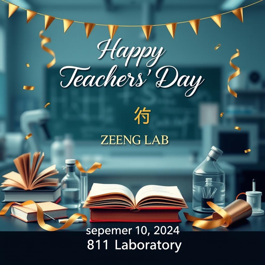 Create an electronic photo album cover for Teachers' Day that includes the following text: 'Happy Teachers' Day', 'ZENG LAB', 'September 10, 2024', and '811 Laboratory'