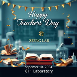 Create an electronic photo album cover for Teachers' Day that includes the following text: 'Happy Teachers' Day', 'ZENG LAB', 'September 10, 2024', and '811 Laboratory'