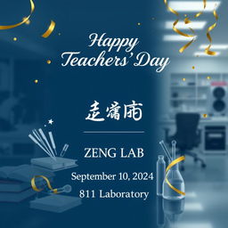 Create an electronic photo album cover for Teachers' Day that includes the following text: 'Happy Teachers' Day', 'ZENG LAB', 'September 10, 2024', and '811 Laboratory'