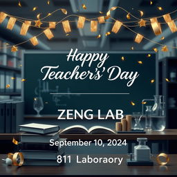 Create an electronic photo album cover for Teachers' Day that includes the following text: 'Happy Teachers' Day', 'ZENG LAB', 'September 10, 2024', and '811 Laboratory'