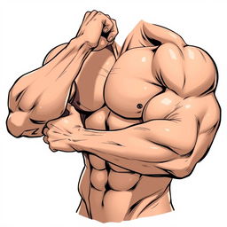 A detailed illustration focusing on muscular arms and chest