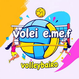 A fun and vibrant profile picture for a volleyball group named 'vôlei e