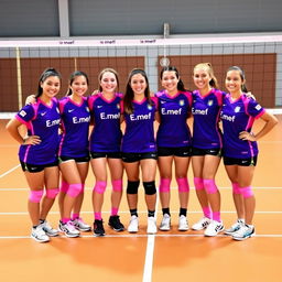 An Instagram group profile picture featuring a volleyball team in purple and pink uniforms