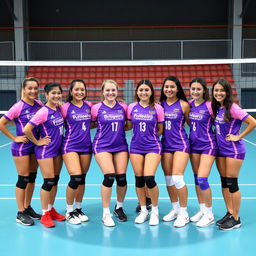 An Instagram group profile picture featuring a volleyball team in purple and pink uniforms