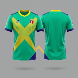 Crie uma camisa de time de futebol que se baseie na primeira imagem enviada, combinando com seu design e cores