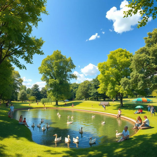 A vibrant and colorful image of a sunny day in a beautiful park