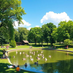 A vibrant and colorful image of a sunny day in a beautiful park