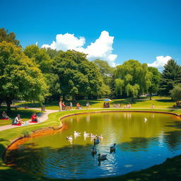 A vibrant and colorful image of a sunny day in a beautiful park