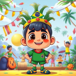 An animated illustration of a Brazilian character, featuring vibrant colors and lively expressions