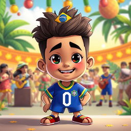 An animated illustration of a Brazilian character, featuring vibrant colors and lively expressions