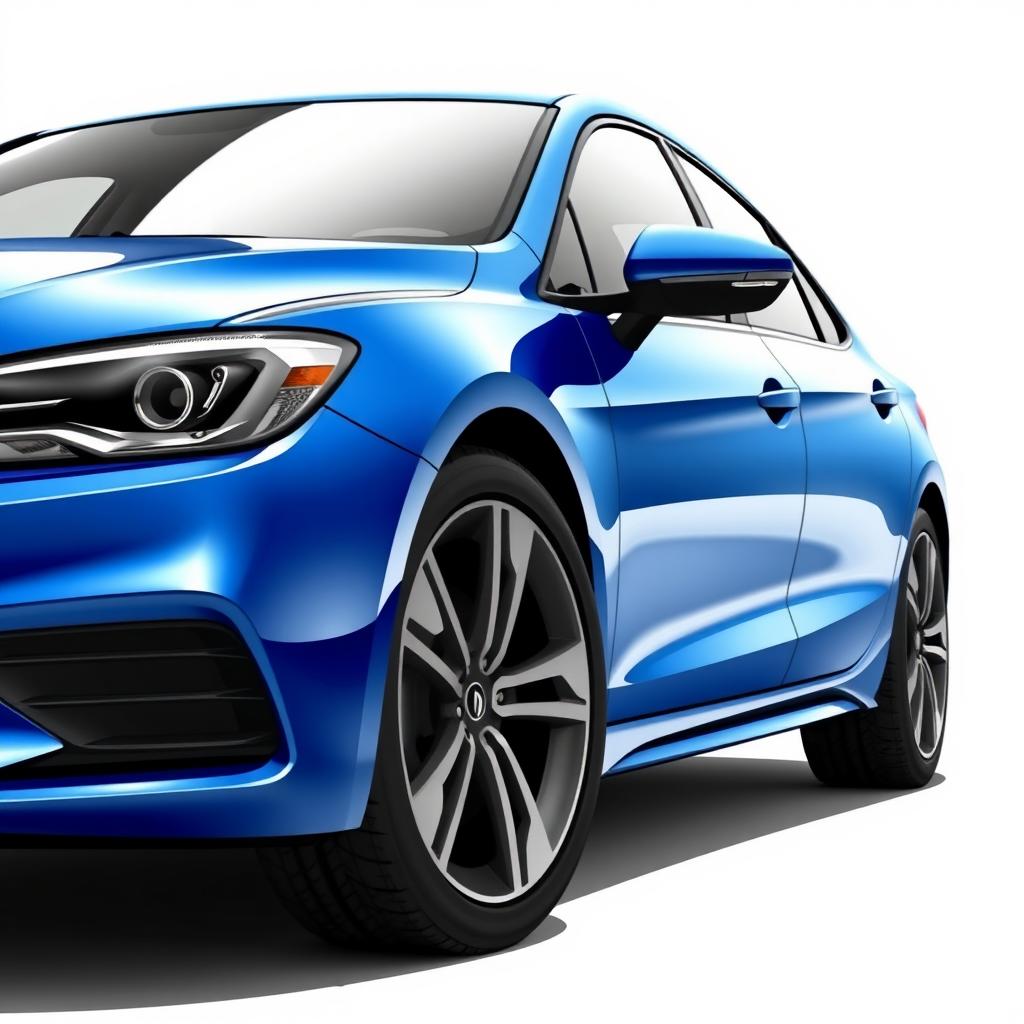 A detailed and realistic illustration of a blue car