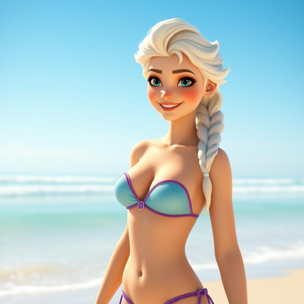 Create an image of Elsa from Frozen wearing a bikini