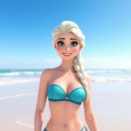 Create an image of Elsa from Frozen wearing a bikini