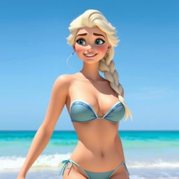 Create an image of Elsa from Frozen wearing a bikini