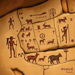 A detailed illustration of ancient rock art found in Piauí, Brazil